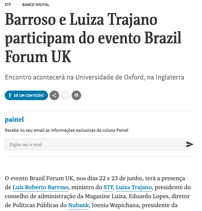  Barroso e Luiza Trajano participam do evento Brazil Forum UK